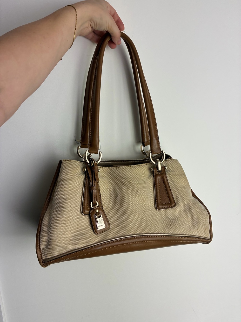 Liz Claiborne Beige Canvas/Leather Bag